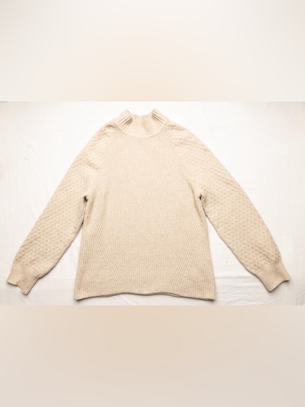 Calvin Klein Cream Mock Neck Cable Sleeve Sweater